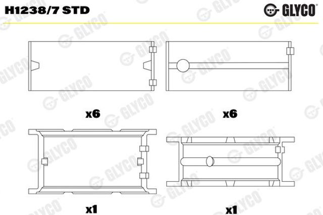 Do koszyka H12387STD Glyco Panewki główne wału korbowego, zestaw, standardowe (STD)