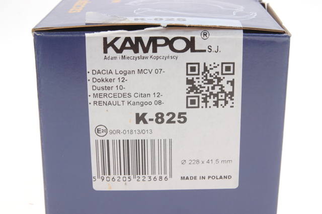 Okładziny (klocki) do hamulców tarczowych tylne K825 Kampol