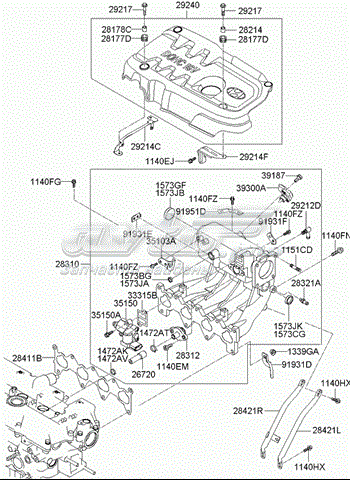 Do koszyka Kolektor ssący KIA Rio II JB