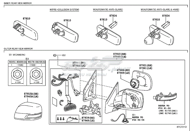 Lusterko wsteczne lewe Toyota 8794060J80 cena, od 912,23 USD