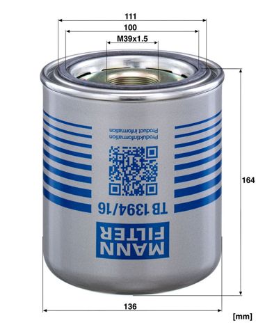 TB139416X Mann-Filter Filtr osuszacza powietrza (separatora oleju/wilgoci) (TRUCK)