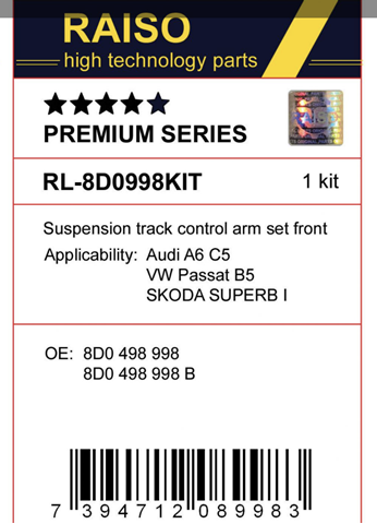 Zestaw wahaczy zawieszenia przedniego Raiso RL8D0998SKIT cena, od 225,52 USD