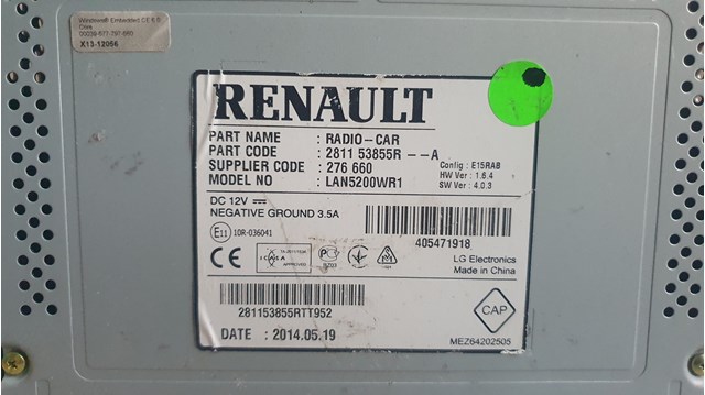 281153855R Renault (RVI) Radioodtwarzacz (radio AM/FM)