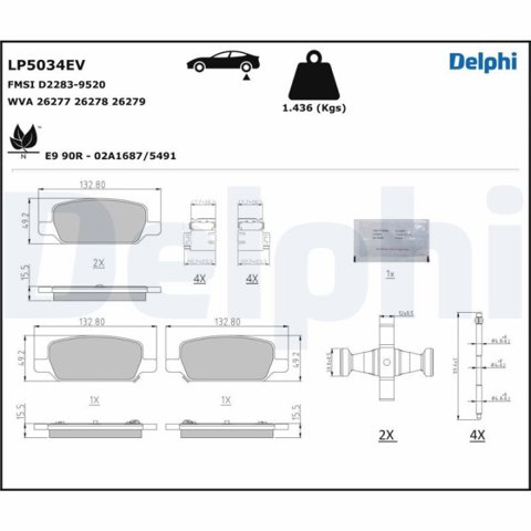 LP5034EV Delphi okładziny (klocki do hamulców tarczowych tylne)