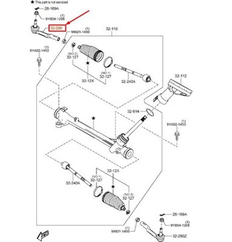 Do koszyka BCKA32280 Mazda Końcówka drążka kierowniczego zewnętrzna