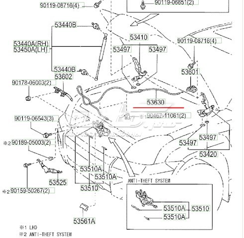 Linka otwierania maski do Toyota Land Cruiser  J12